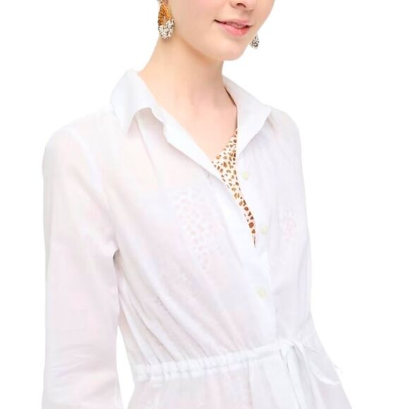 J. Crew Beach Cover-up Drawstring Shirtdress sz M in Semi Sheer White NWT - Picture 2 of 12